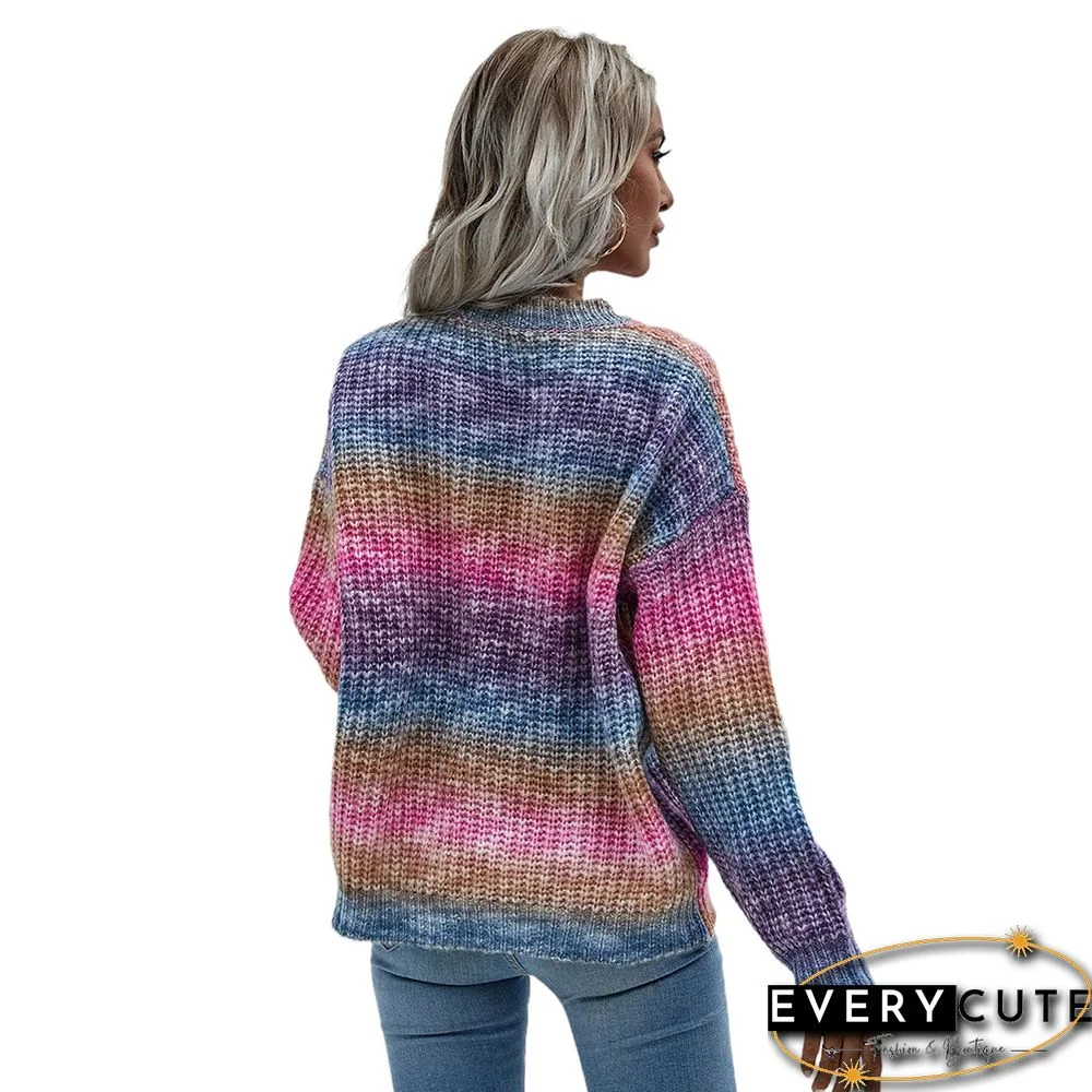 Purple Rainbow Striped Pullover Sweater