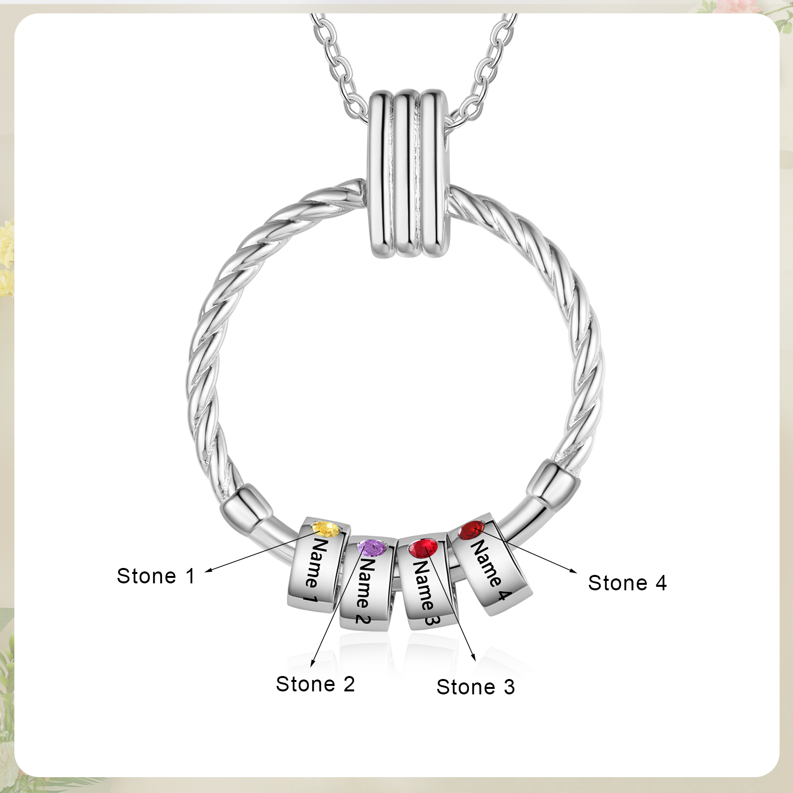 4 Names - Personalised Circle Pendant Necklace Custom Birthstones & Names Necklace Birthday Gift for Her-Jessemade AU