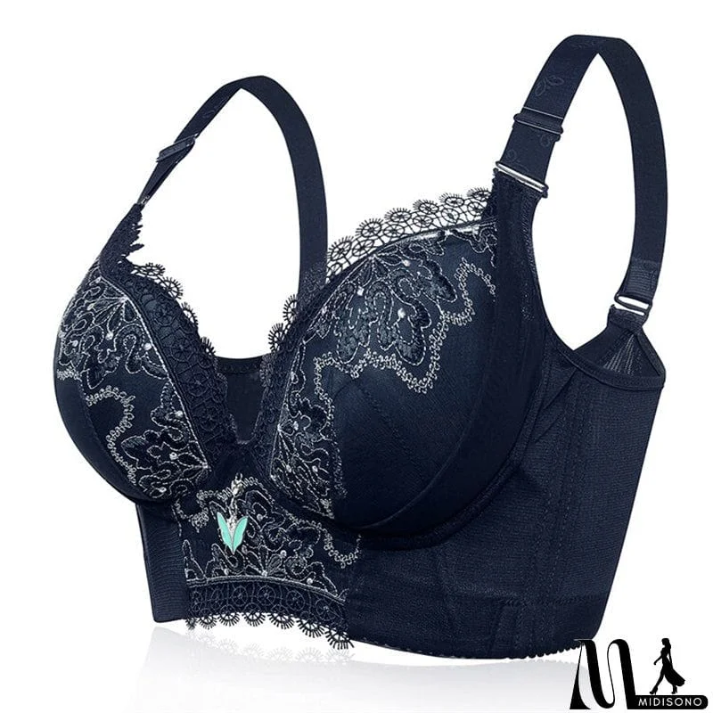 MidiSono - Women's Plus Size Lace Patchwork Wireless Full Coverage Bras - Green