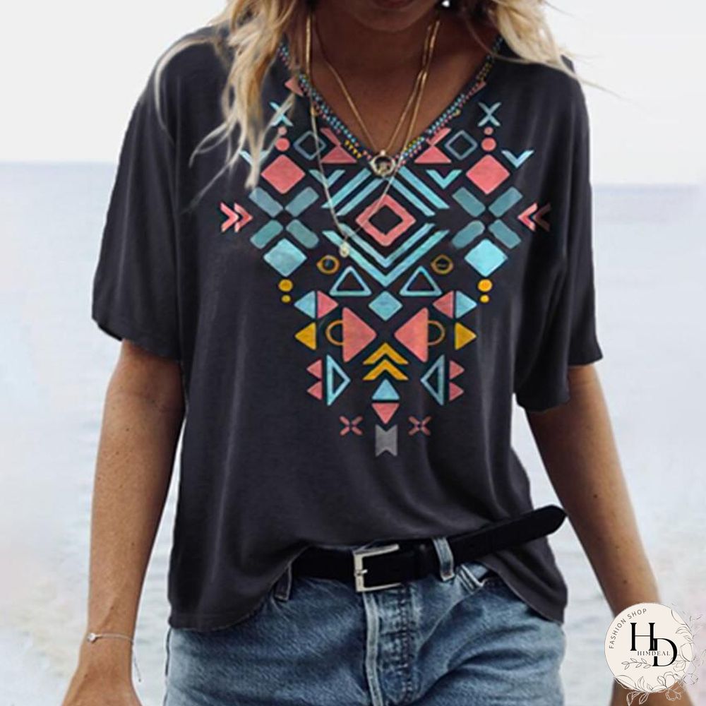 Retro Ethnic Style Short Sleeve  T-Shirt