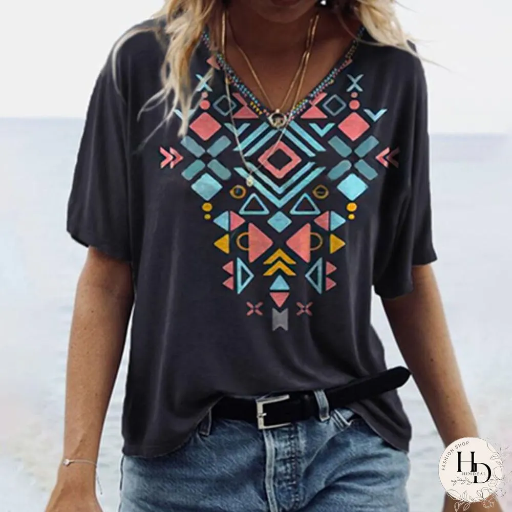 Retro Ethnic Style Short Sleeve  T-Shirt