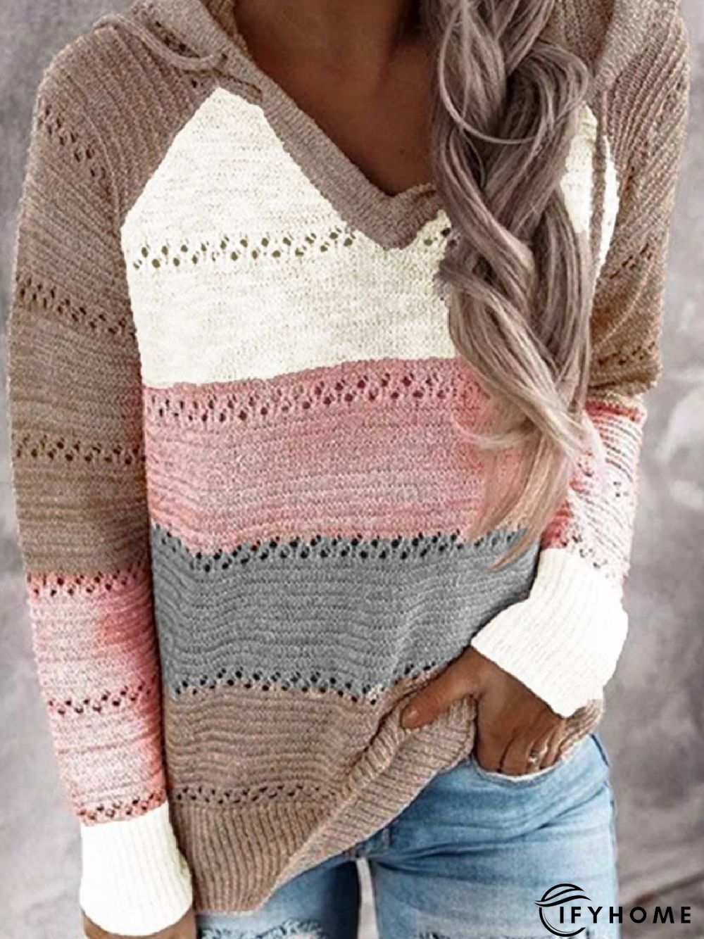 Multicolor Patchwork Long Sleeve Hoodie Shirt & Top | IFYHOME