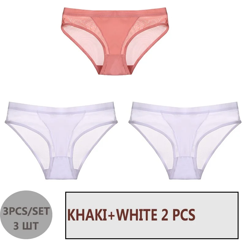 FINETOO 3PCS/Set Women Panties Sexy Mesh Lingerie Breathable Female Underwear For Woman Low-Rise Underpant Woman Panties Briefs