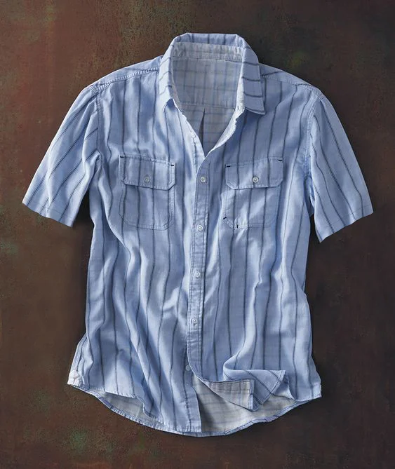 Men's casual retro plaid striped short sleeve shirt