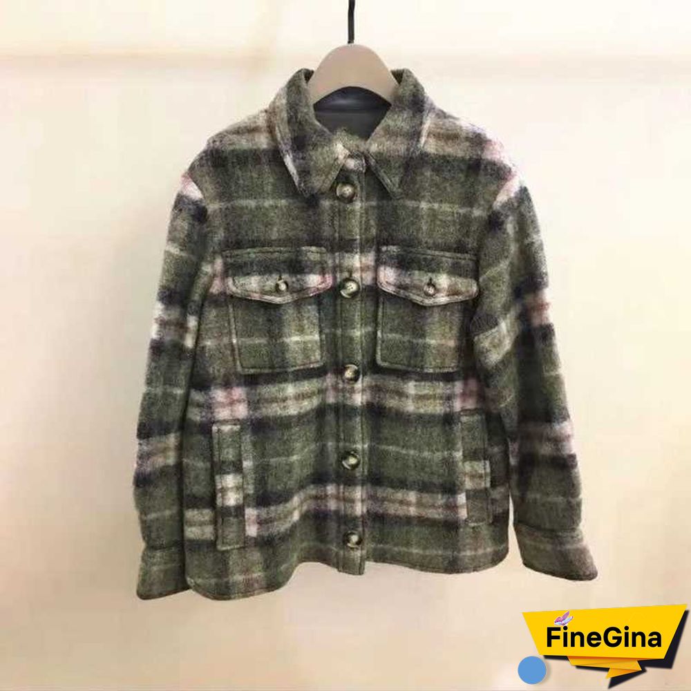 Dyed Pocket Overshirt Check Wool Blend Shirt Jacket