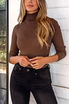 Too True Brown Ribbed Turtleneck Bodysuit