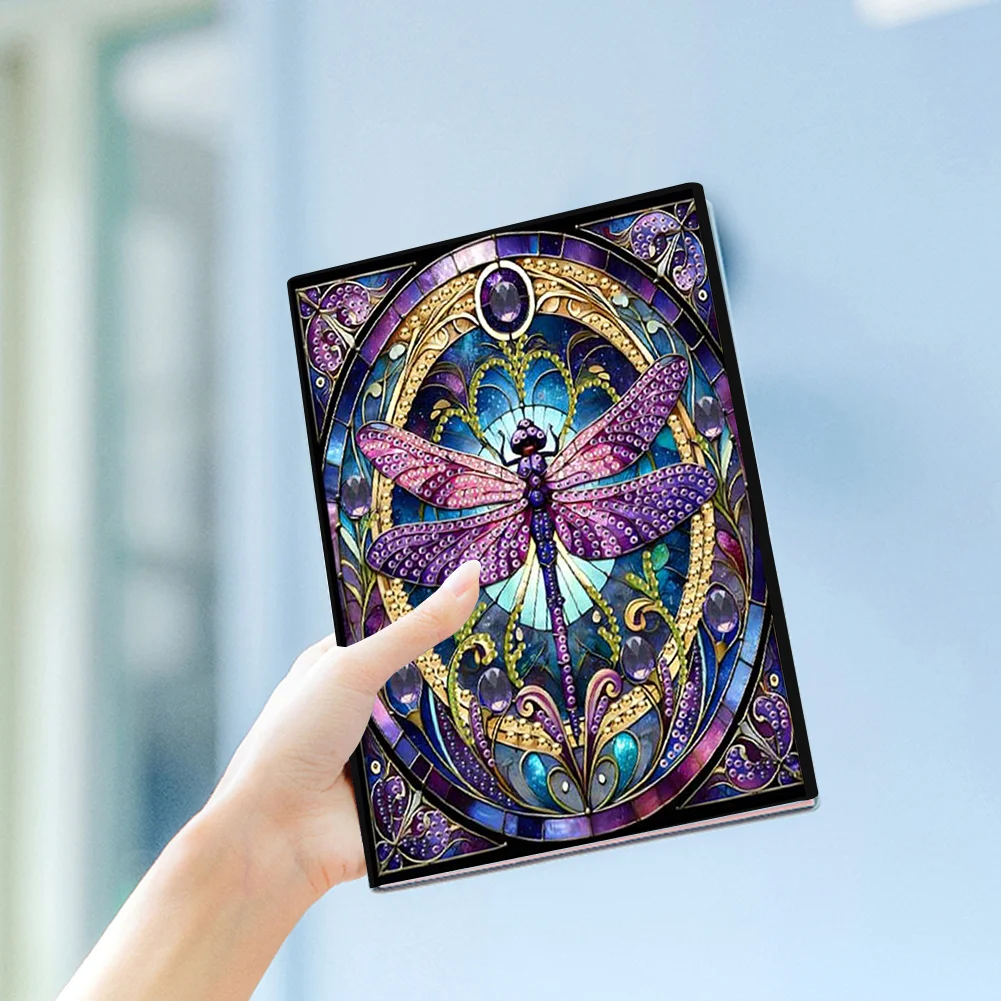 Dragonfly 5D DIY Diamond Art Painting Notebook Kit (50 Pages A5 No Lines) Rhinestone Art Painting Notebook Kit for Adults Beginners Holiday Birthday Gift