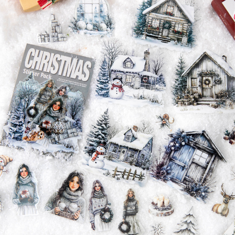 PET 스티커 - 메리 크리스마스 시리즈 빈티지 스노우 캐릭터 페스티벌