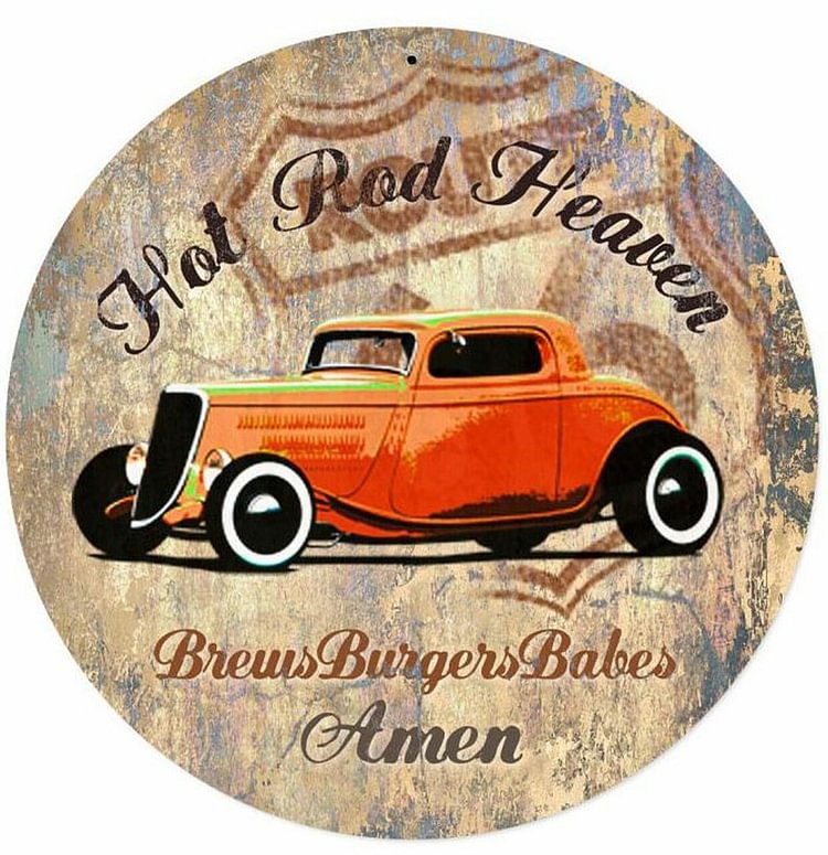 Hot Rod Car Heaven - Round Shape Tin Signs/Wooden Signs - 30*30CM