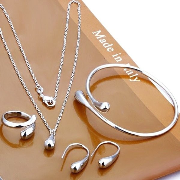 Eardrop Water Drop Big Hand Chain Bracelet Necklace Ring Hook Oval Earings Set - Shop Trendy Women's Fashion | TeeYours