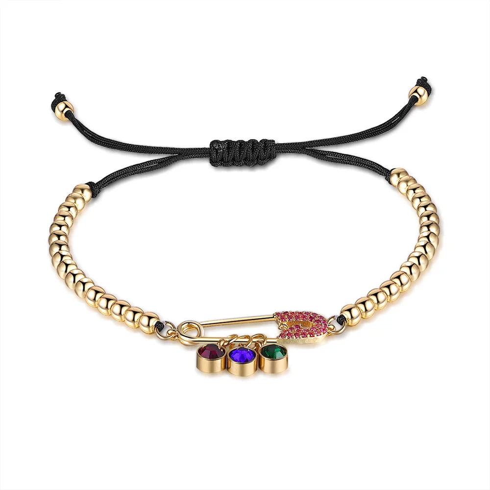 Personalisiertes Sicherheitsnadel-Anhänger Armband mit 3 Geburtssteine b3-l3 Kettenmachen