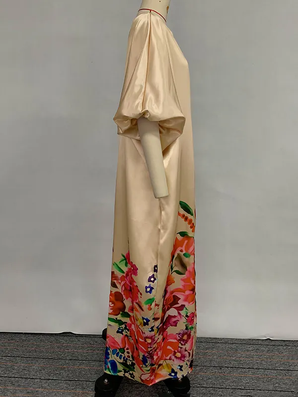 Embroidered Flower Print Split-Joint A-Line High Waisted V-Neck Maxi Dresses