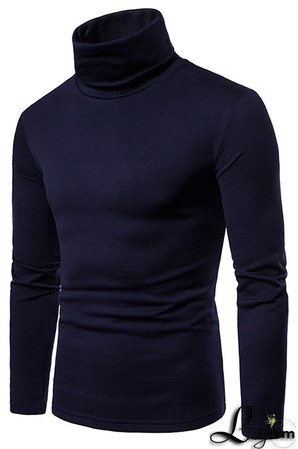 Navy Blue Fashion Casual Solid Split Joint Basic Turtleneck Tops
