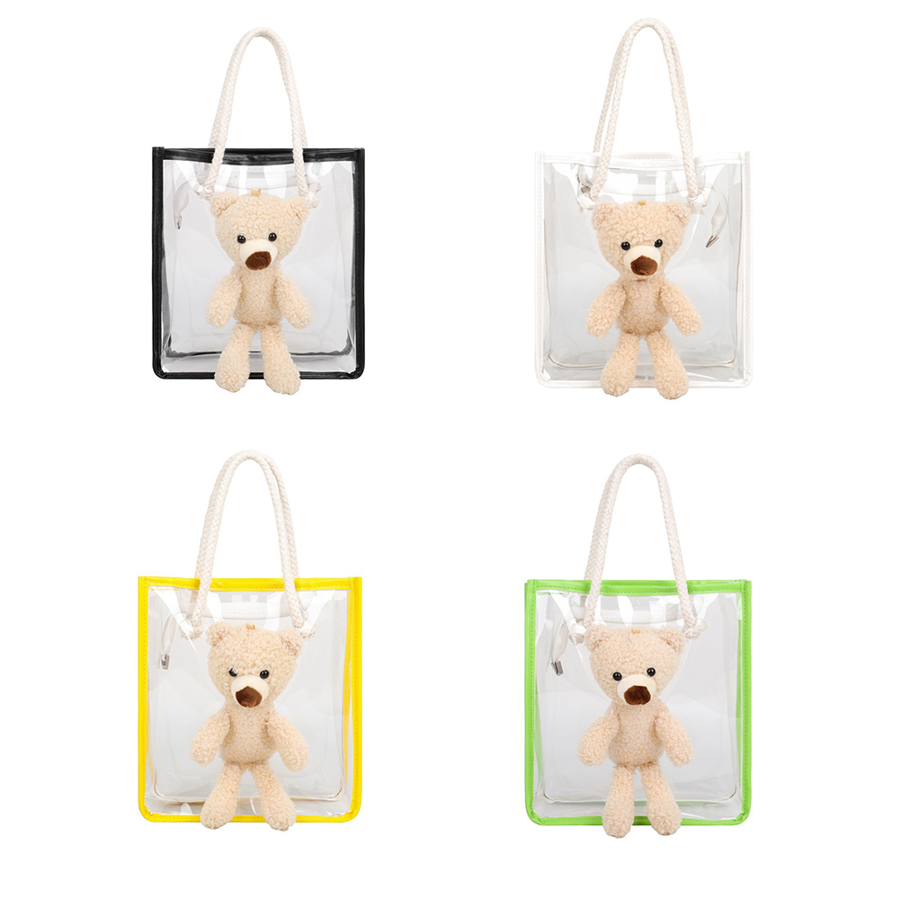 

Women Fashion PVC Transparent Handbag Zipper Ladies Bear Jelly Shopping Bag, White, 501 Original