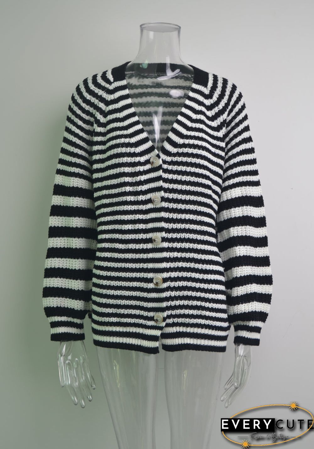 Knitted V Neck Button Down Sweater Cardigan