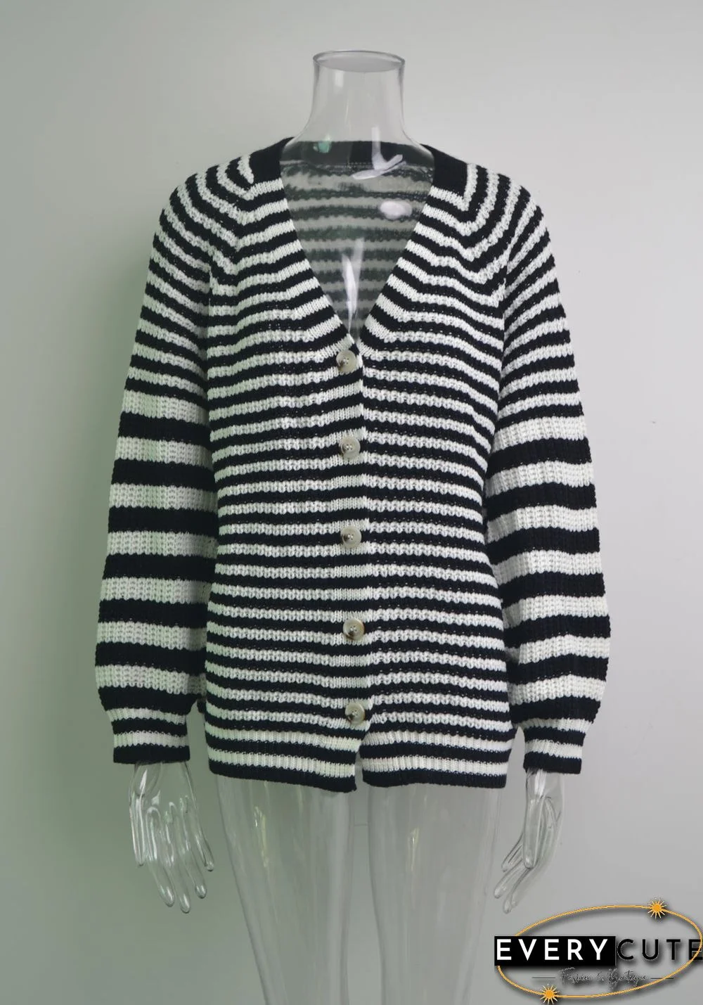 Knitted V Neck Button Down Sweater Cardigan