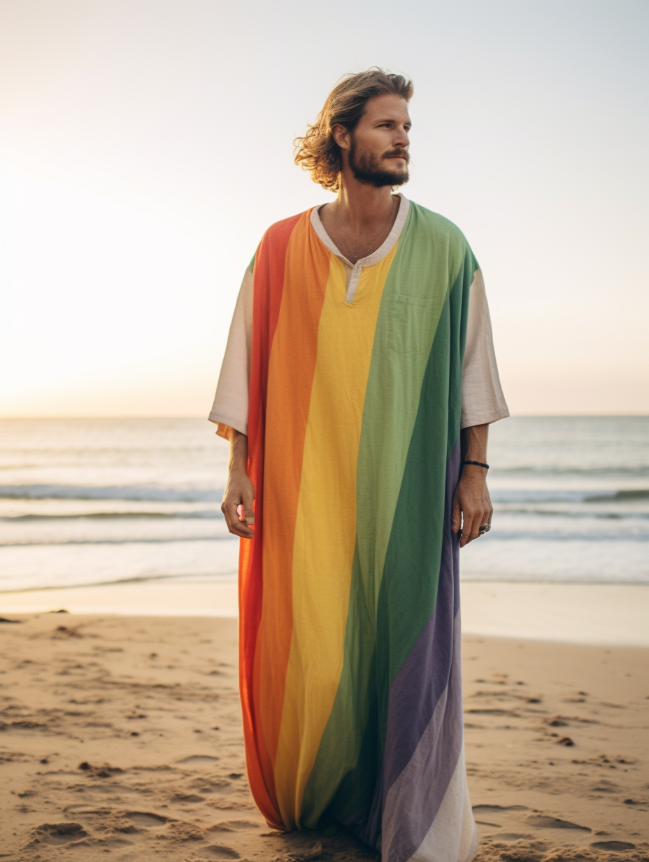 Men's Plus Size Rainbow V-neck Long Kaftan