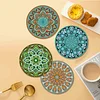 4PCS Diamond Painted Wooden Mandala Placemats Insulated Dish Mats with Holder