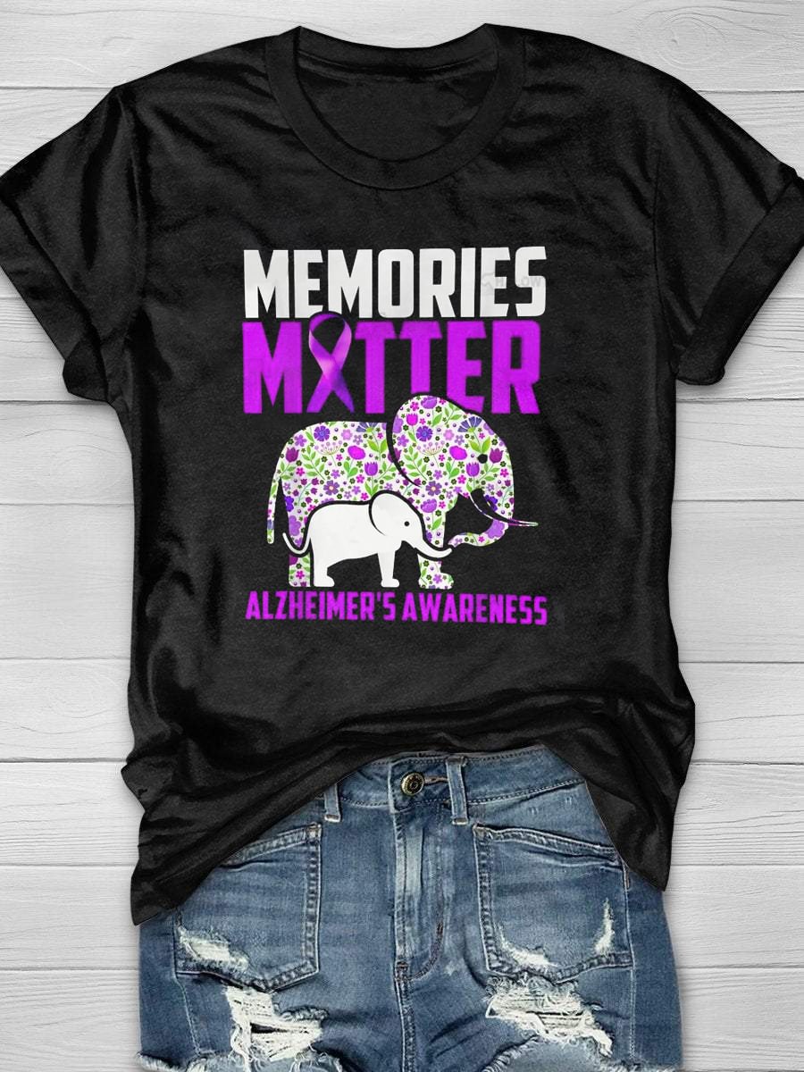 Memories Matter Alzheimer´S Awareness Funny Elephant Floral T-shirt