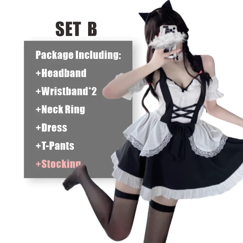 Billionm OJBK Women Lovely Anime Maid Cosplay Costume Lace Apron Lolita Fancy Dress Classic Japanese Black And White Maid Princess Dress