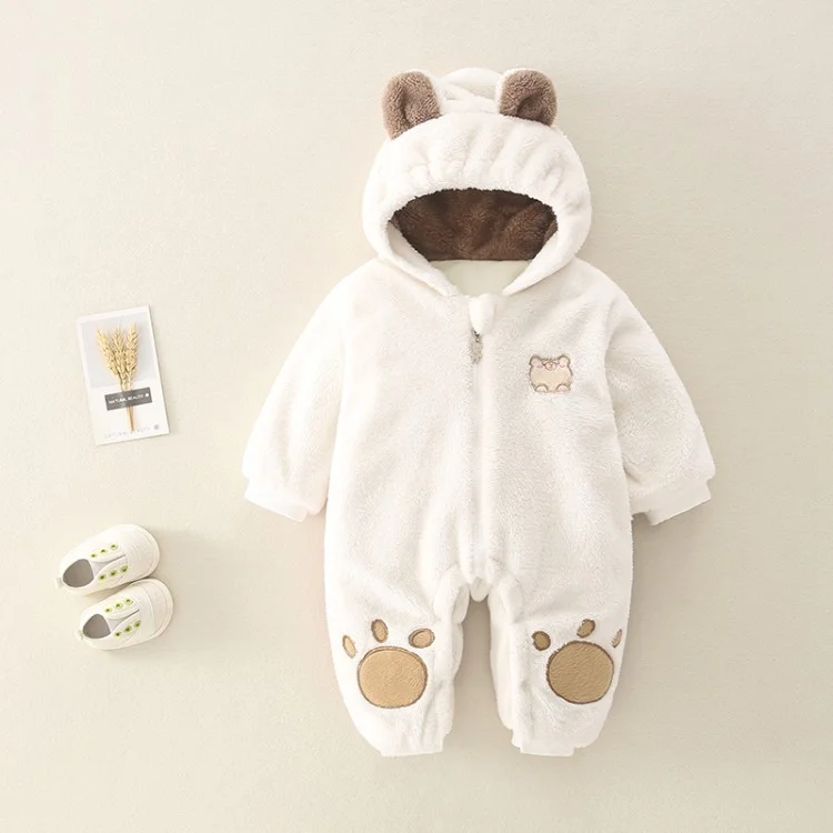 Winter Baby Boy/Girl Bear Pattern Long Sleeve Hooded Fluff Romper