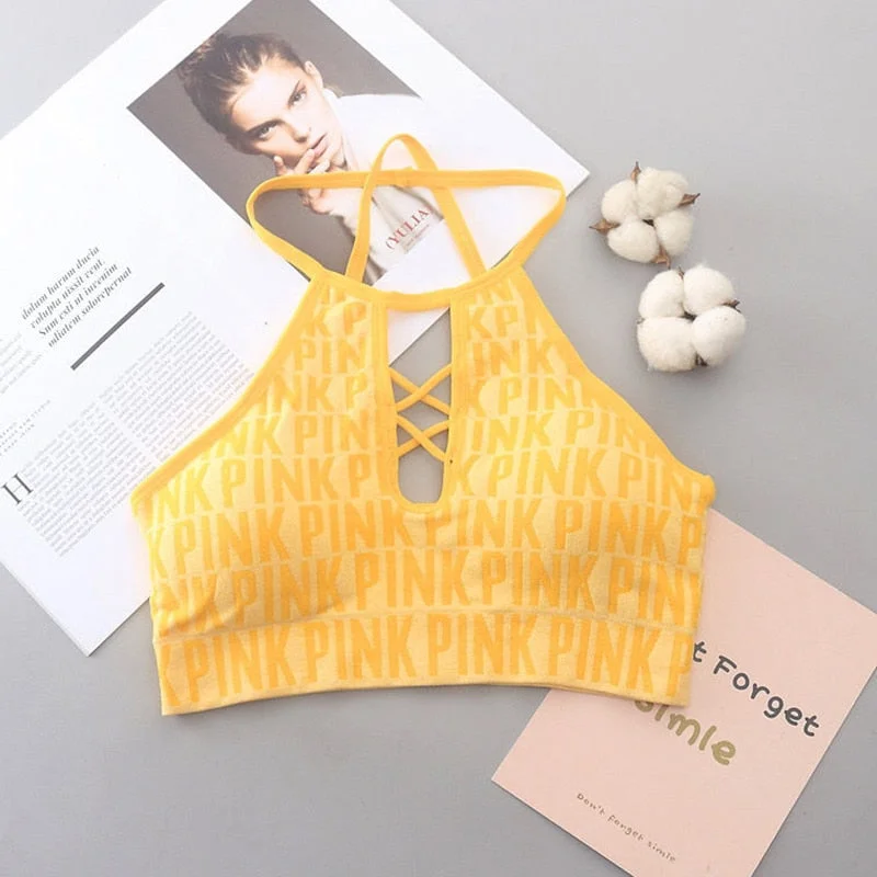 Zoki Sexy Hollow Out Women Crop Tops Energy Sports Bra Pad High Impact Tanks Fashion Letter Knitted Female Camis Fitness Tanks