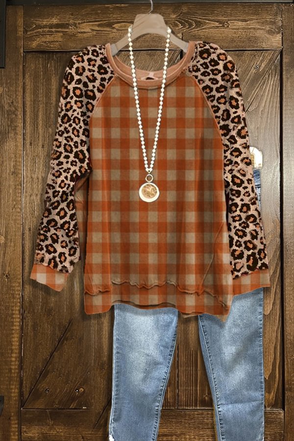 Vintage Check Print Panelled Leopard Sweatshirt