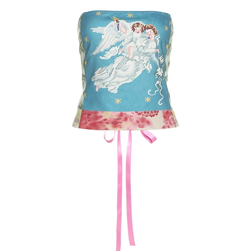 Yiallen Summer Women Sexy Off-Shoulder Tube Tops 2021New Strapless Backless Printing Tank Vests Tops Sexy Women Party Club Wear