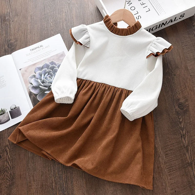 Bear Leader Girls' Dresses 2022 Autumn New Style Children Baby Kids Clothing Loose Ruffle Splicing Girl Fashionable Dress