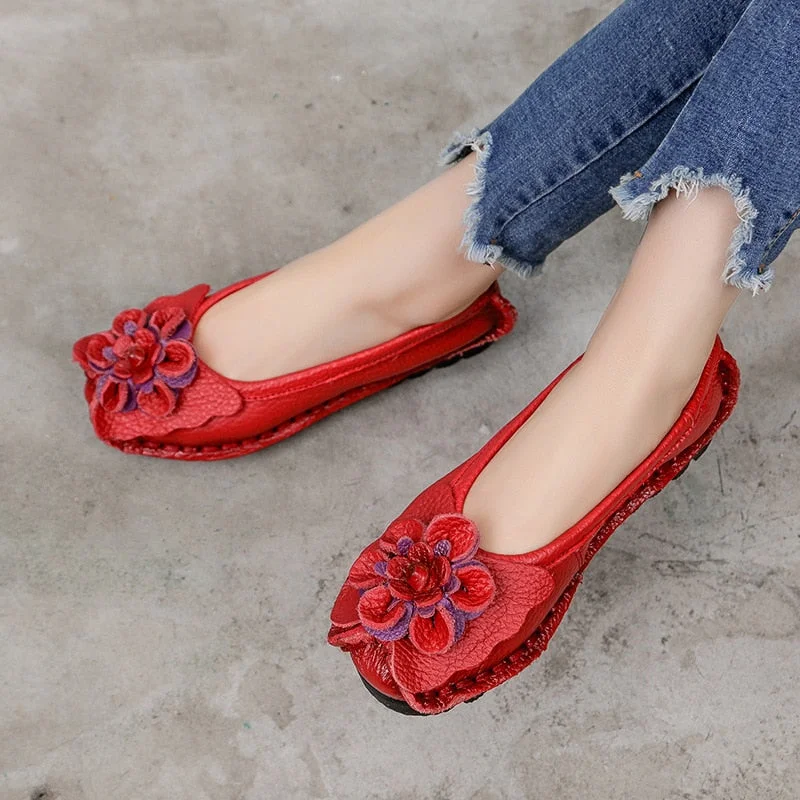 GKTINOO 2022 Soft Genuine Leather Flat Shoes Women Flats with Flowers Ladies Shoes Women Designers Loafers Slip On