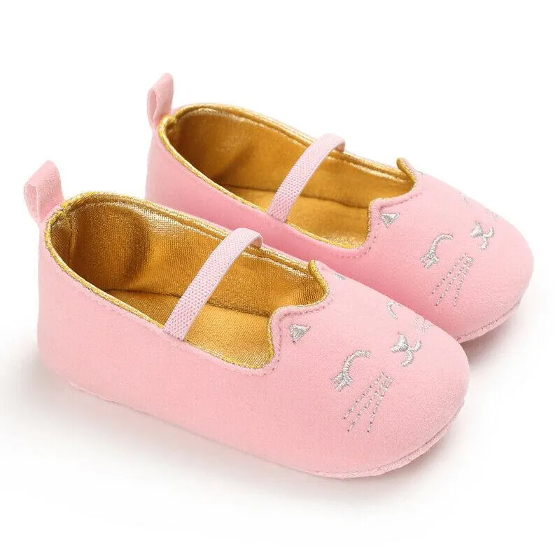 2020 Baby First Walkers Baby Shoes Newborn Infant Pram Mary Jane Girls Princess Moccasins Cats Print Soft Shoes