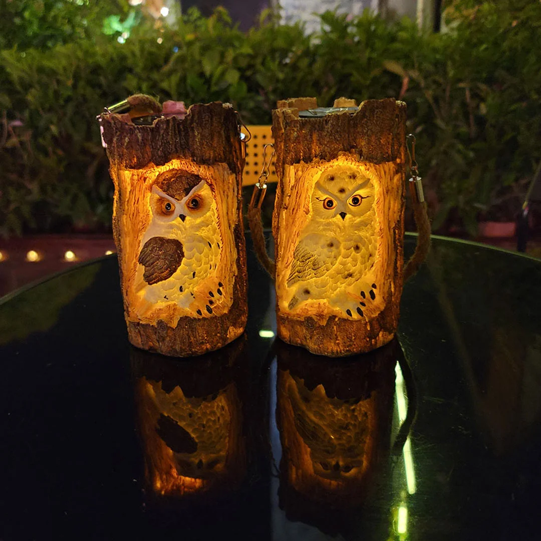 Solar Tree Stump Owl Night Light