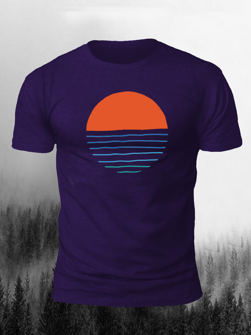 Sea Sunset Print Men's Casual Short Sleeve T-shirt
