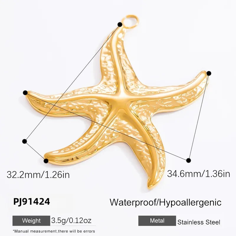 1 Piece 28.4*36.1mm 304 Stainless Steel Zircon 18K Gold Plated Starfish Crab Shell Polished Pendant Jewelry Accessories
