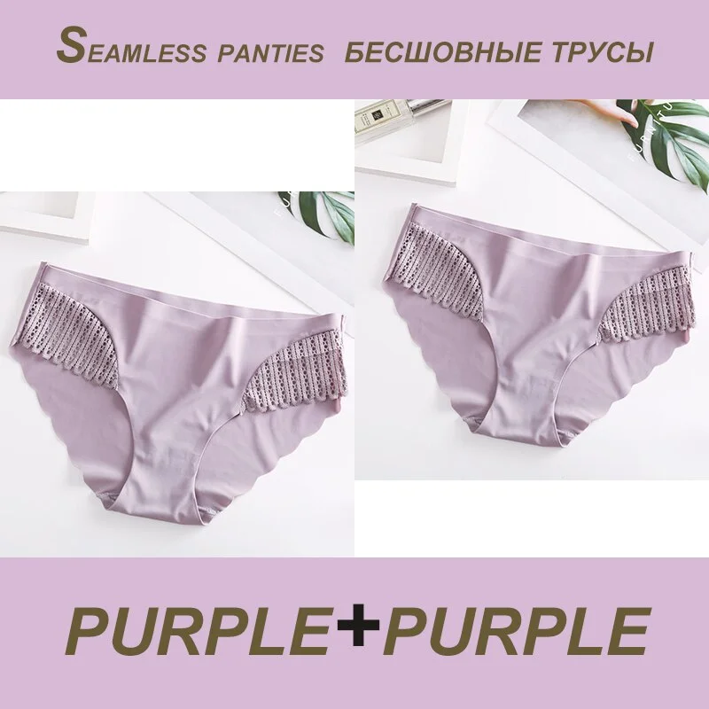 2PCS/Set Sexy Seamless Panties Lace Women Panties Female Briefs  Lingerie Women's Underpants Solid Color Ropa Interior Femenina