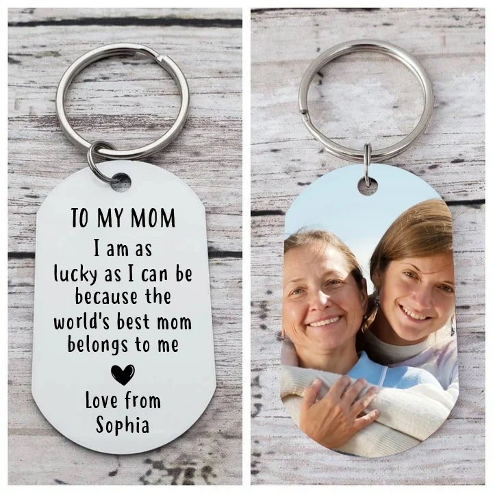 Personalized Photo Tag Keychain The World's Best Mom Belongs to Me Mothers Gift
