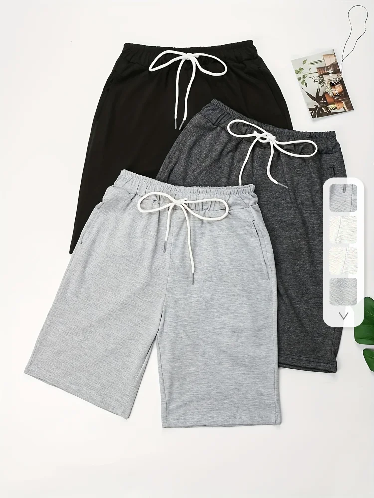 3 Pack Dual Pockets Drawstring Shorts, Casual Shorts For Spring & Summer, Women's Clothing