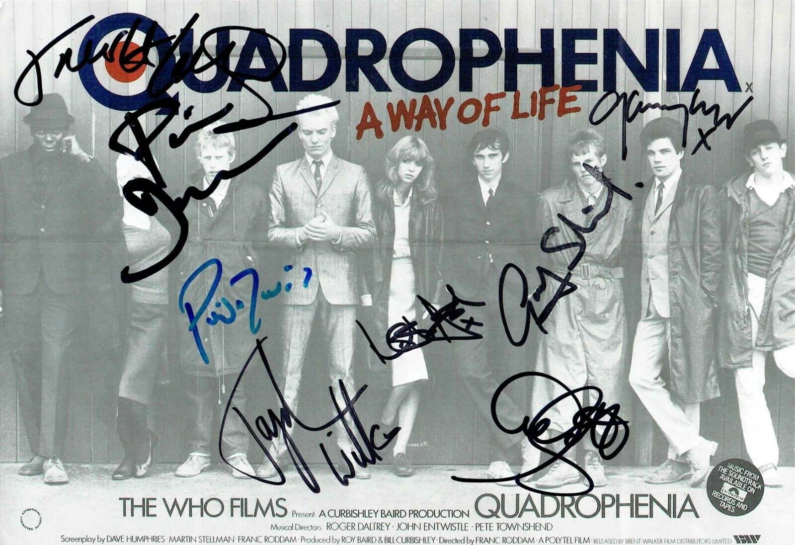 Cast SIGNED by 8 Quadrophenia Photo Poster painting 1 AFTAL COA TOYAH LAIRD DANIELS DAVIS ASH