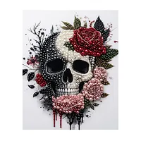 Red Rose Black Skull - Pearls Painting