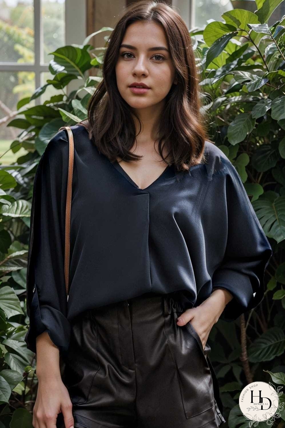 v neck long sleeved chiffon solid blouse drop shoulder closed shirt