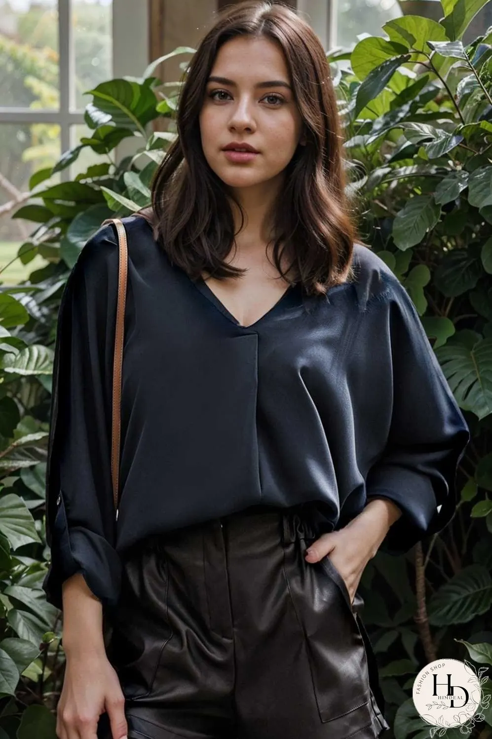 v neck long sleeved chiffon solid blouse drop shoulder closed shirt