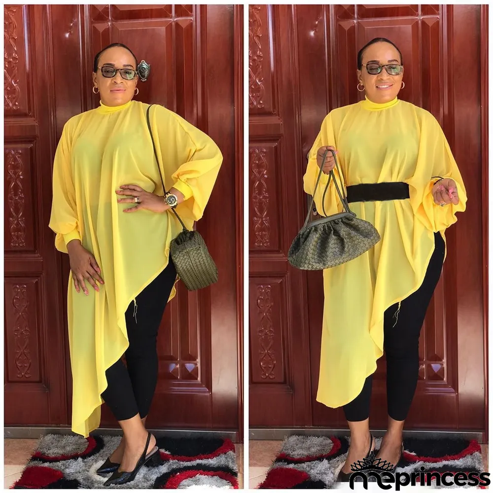 African Ladies Fashion Solid Color Plus Size Mommy Irregular Chiffon Dress