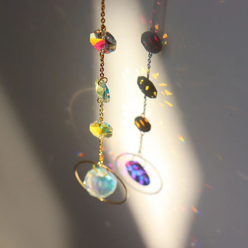 Crystal Wind Chime Star Moon Pendant Colorful Beads Hanging Drop Decor