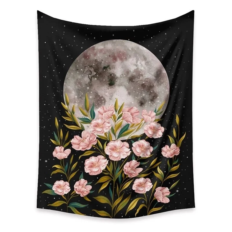 Moon Phase Tapestry Wall Hanging Vintage Mooonlight Green Olive Leaf Black Tapestries Boho Room Wall Decor Home Decoration Wall