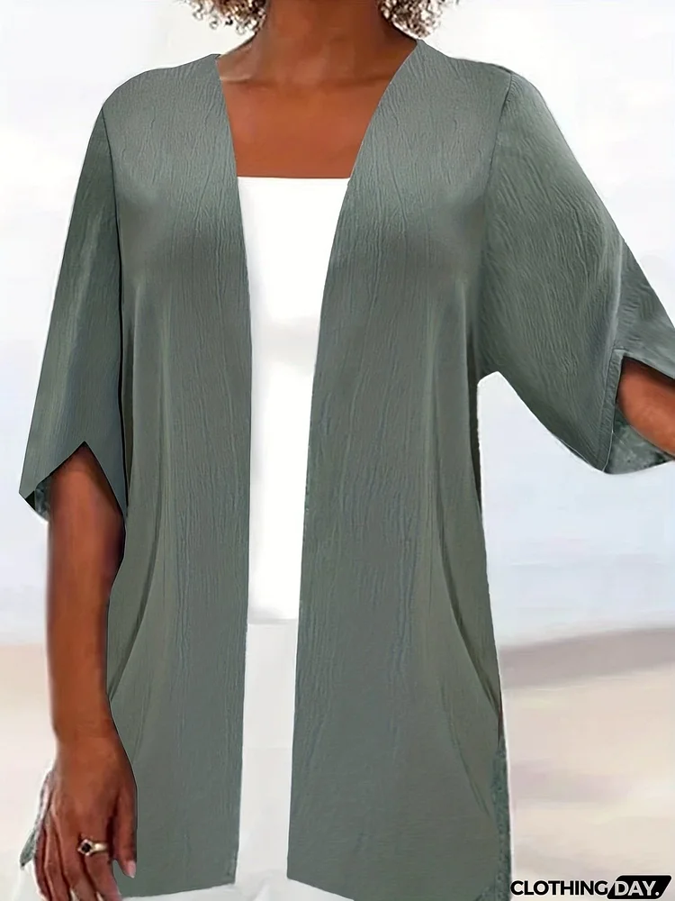 Plus Size Open Front Half Sleeve Cardigan