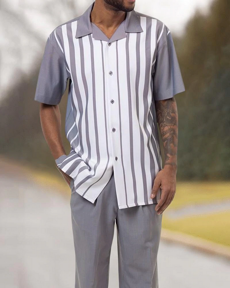 Two Piece Short Sleeve Print Walking Suit Set With Long Pants