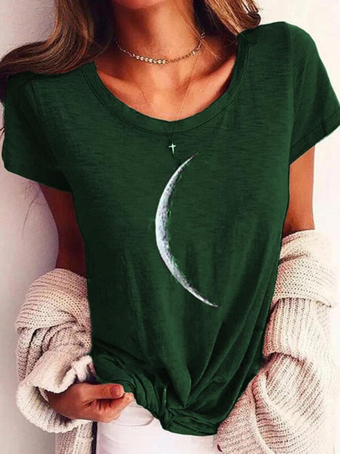 Black Moon Printed Club Daily Casual Short Sleeve Shift Shirts & Tops