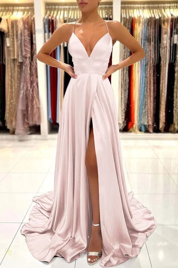 Miabel Shining Spaghetti Straps Sweetheart A Line Split Prom Dress