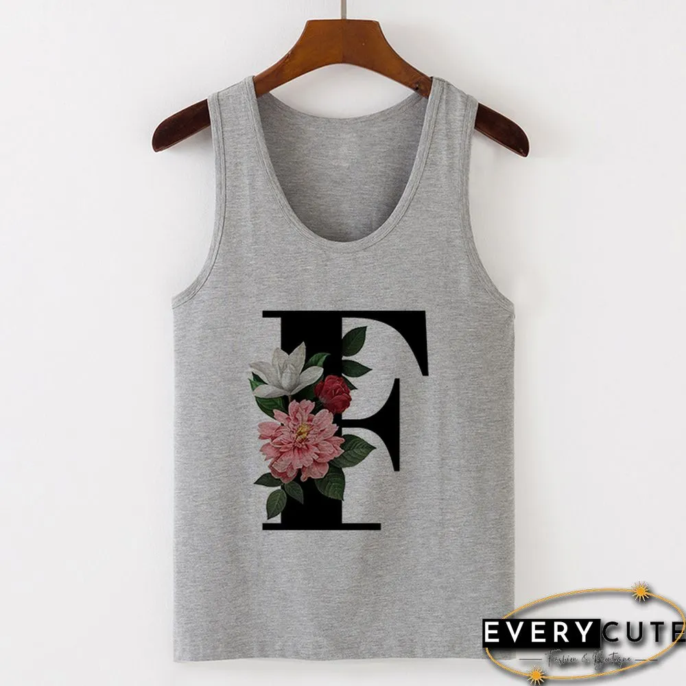 Summer Alphabet Print Camisole Sexy Tank Tops Vest Women Tee Shirt Sleeveless Gray Female