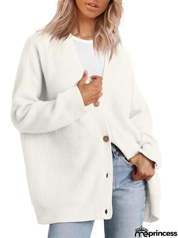 Female Versatile Trendy V-neck Solid Color Knitted Sweater
